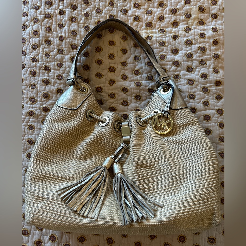 Michael Kors Tan and Gold Shoulder Bag with Tassel Detail